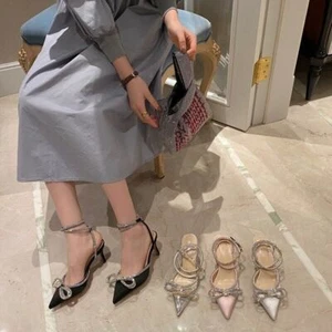 Women Rhinestone Bling Pointed Toe High Heel Slingback Sandals Party Pumps Shoes - Picture 1 of 11
