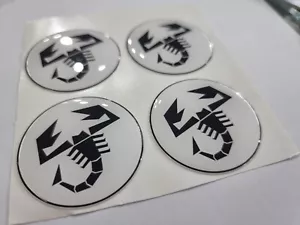 White Black Adhesive Wheel Logos 50mm Hub Cover Resin Fiat Abarth 500 Spider - Picture 1 of 2
