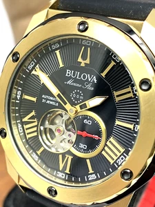 Orologio Uomo Bulova 98A272 Marine Star Automatico Nero Rosso Cinturino Gomma Oro 44mm - Foto 1 di 12