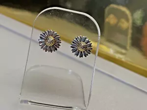 Vintage Sterling Silver 925 Earrings Daffodils Studs Gold On Silver 1.44g - Picture 1 of 5