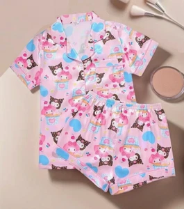 Kuromi & My Melody Ladies Satin Pajamas Set Ice Cream Silky Shirt & Shorts Large - Picture 1 of 15