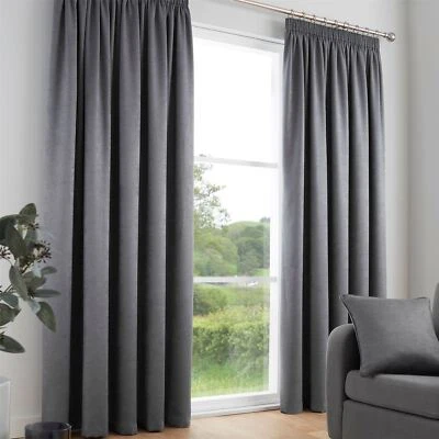 Pencil Pleat Curtains 100% Polyester Galaxy by Fusion in Charcoal - Image 1 of 3