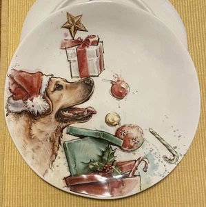 Sleigh Bell Bistro Puppy Dog w/ Gifts Christmas 8 3/8" Salad Plate(s) - Picture 1 of 3