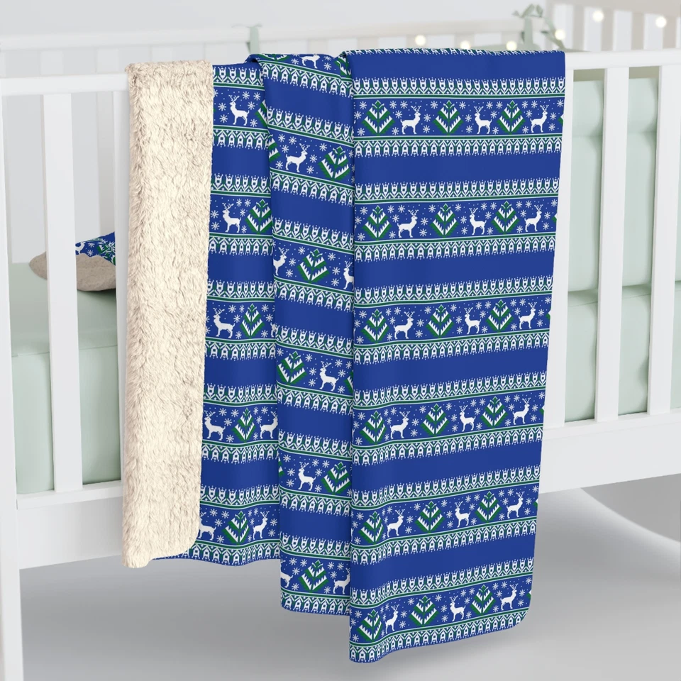 Blue Fair Isle Nordic Pattern, Cozy Sherpa Fleece Blanket, Couch Throw Blanket - Image 1 of 1