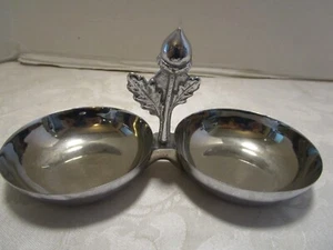 VINTAGE Chromed double dish Nut/candy with acorn handle 8.25" W 1950's Art Deco - Picture 1 of 7