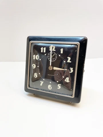 Antique Westclox Spur Model Square Mid Century Clock Chrome Accents Alarm Clock Cover