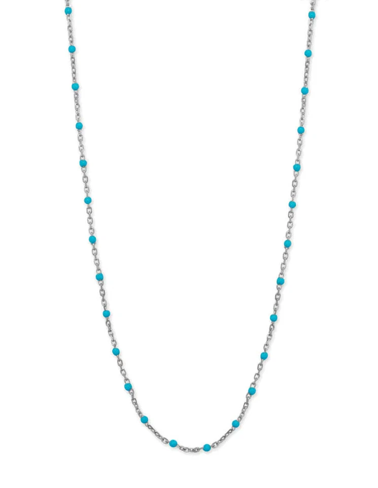 Collar de cadena satélite con cuentas de esmalte azul rodio sobre plata - 18 pulgadas Foto 1 de 1