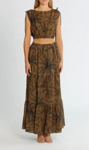 CHARLIE HOLIDAY Willow Tiered Maxi Skirt in Brown Size 10 AU RRP 149 WITH DEFECT - Picture 1 of 7