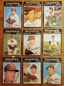 1971 Topps Padres Lot Of (9); Campbell, Barton, Mason; OO Clean Bright Cards - Bild 1 von 2