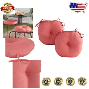 Set of 2 Water-Resistant Coral Outdoor Cushions for Bistro Chairs, 15 Inch - Picture 1 of 8