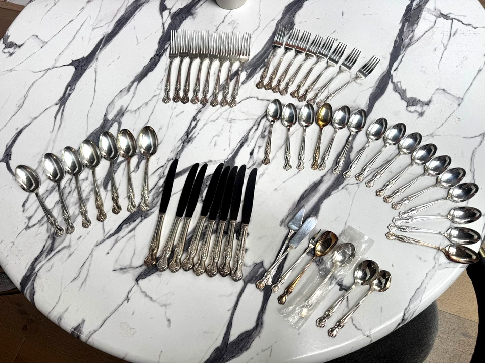 Wm. Juego de 54 piezas de cubiertos florales MCM plateados Rogers MAGNOLIA 1951 Foto 1 de 4