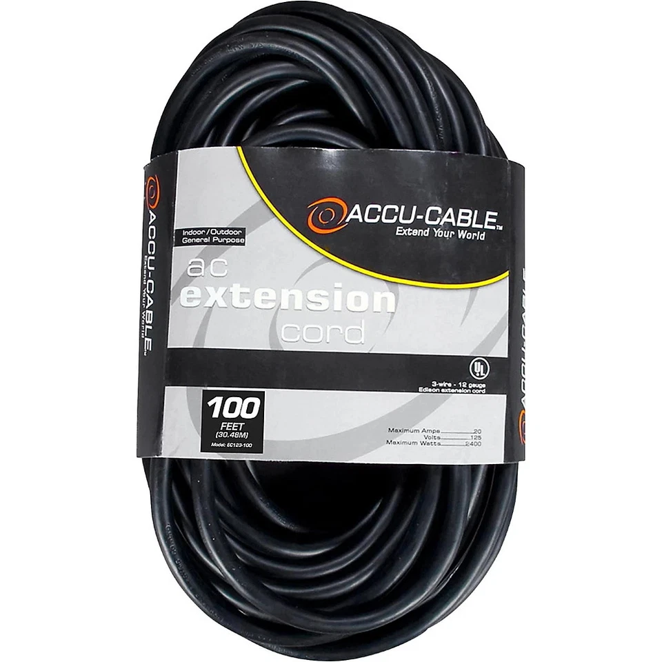 American DJ EC123 12 Gauge IEC Power Extension Cord 50 ft. 100 ft. - Image 1 of 1