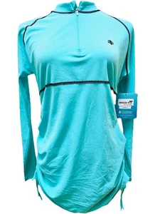 Coolibar Lawai Women’s Ruche Long Sleeve Swim Shirt UPF 50+ - Med Turquoise NWT - Picture 1 of 7