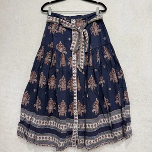 Falda Sundance Mujer Pequeña Azul Boho Cachemira Botón Frontal Midi Forrada Cinturón - Imagen 1 de 7