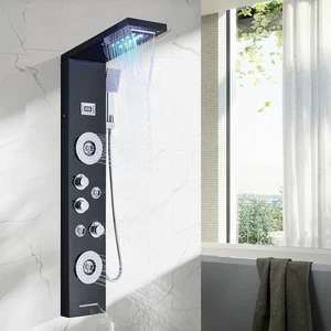 Schwarz Duschpaneel LED Duschset Multifunktionale Regendusche Duscharmatur - Bild 1 von 15