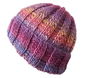 Hand knitted elegant and warm mohair/acrylic blend hat, gradient purple (small) - Picture 1 of 7