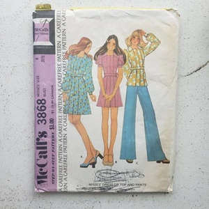 1970s Vintage 31.5" Bust McCalls 3868 Top Mini Dress Puff Sleeve Sewing Pattern - Picture 1 of 7