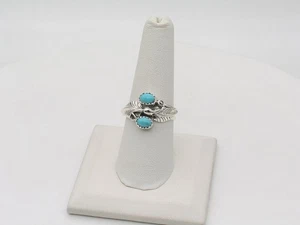 Navajo Handmade Sterling Silver & Double Turquoise Adjustable Ring - Picture 1 of 8