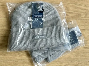 Jack Wills Beanie Hat & Glove Set Rib Knit Unisex Grey Warm Stylish New With Tag - Picture 1 of 5