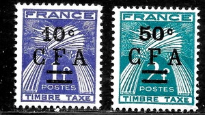 HICK GIRL-BEAUTIFUL MINT FRENCH/REUNION POSTAGE DUE SC#J36-37 SURCHARGE A5150 - Picture 1 of 2