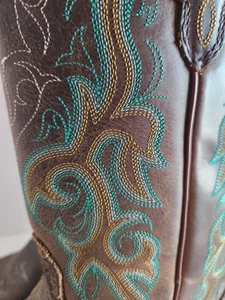 Justin Stampede Punchy Cowgirl Square Toe Style L2552 Boots Size 6 B Turquoise - Picture 1 of 13