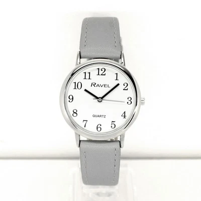 Ravel Men’s Easy Read Classic Silver Watch with Grey Faux Leather Strap: New - Image 1 of 3