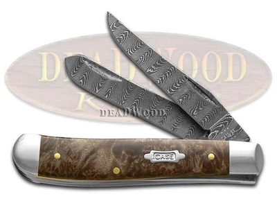 Case xx Mini Trapper Damascus Steel Natural Maple Burl Wood 15091 Pocket Knife - Image 1 of 4