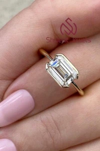 0.50 Ct Emerald Cut VVS1/E Lab Grown Diamond 10K Yellow Gold Engagement Ring - Picture 1 of 9