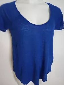 ZARA Collection Linen Navy Blue Top Womens Medium Scoop Neck Short Sleeve Summer - Picture 1 of 7