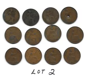LOT OF (12) GREAT BRITAIN COPPER ONE PENNY COINS – 1912, 1917, 1917, 1920, 1927, - Picture 1 of 2