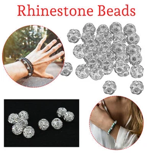 6mm 10mm Lovely Round Rhinestone Spacer Beads Silver Colour Crystal Ball Bead - Picture 1 of 9