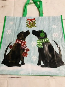 Bolso de Compras de Navidad Ollie’s Bolso de Mano Reutilizable PERROS Laboratorios Negros Bajo Muérdago - Imagen 1 de 2