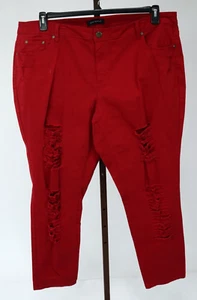 Womens Plus Red Ripped Distressed Straight Leg Jeans Size 24 NWOT - Picture 1 of 3