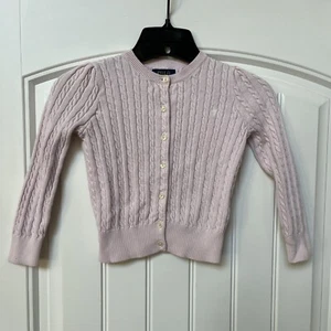 Girls Polo Ralph Lauren Cable Knit Cardigan Sweater Pink 100% Cotton sz 5 - Picture 1 of 8