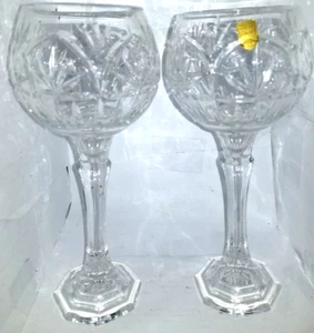 11" Water Goblets Set Of 2  Long Wine Stemware Hand Cut 24% Crystal Ball New - Picture 1 of 8
