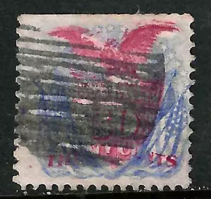 Sc #121 Grill Short Perfs 30 Cent Eagle & Shield 1869 Pictorial US $450 87F31 - Picture 1 of 2