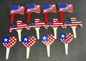 12 Vtg DecoPac Patriotic American Flag Eagle Cupcake Pics Picks Heart DecoPic - Picture 1 of 9