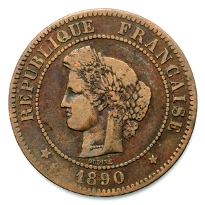 1890A France 5 Centimes (A Paris) Coin, km821.1, Mintage 1,680,000 - Rare Coin - Picture 1 of 2
