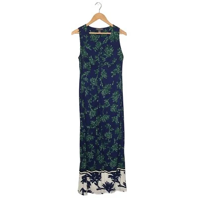 A Pea In The Pod Maternity Sleeveless Knot Front Leaf Stretch Maxi Dress Blue M - Image 1 of 4