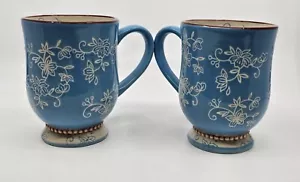 (2) Temp-tations Floral Lace Becher Hellblau Fuß Cafe Kaffeetasse Standfuß 16oz - Bild 1 von 12