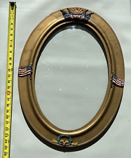 Antique American Flag WW1 Military LG Round Concave Glass Wood Art Picture Frame