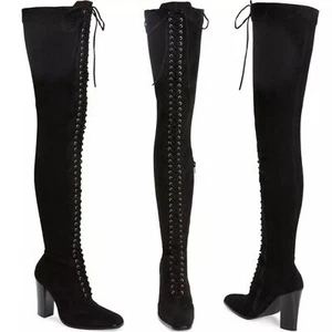 Jeffrey Campbell OLIANNA stivali neri alti alla coscia scamosciati taglia 5 - Foto 1 di 8