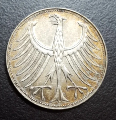 1957-F GERMANY SILVER 5 MARKS REICHSMARKS VINTAGE COIN KM 112.1 Cover