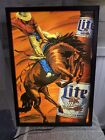 Vintage Miller Lite Rodeo Cowboy Lighted Beer Sign 32"x22" Banta 1995 - WORKS!!