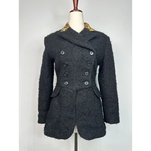 Ralph Lauren (purple label) Vintage 80's Black Boucle Peacoat Leopard Collar - Picture 1 of 10
