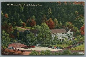 Postcard Gatlinburg TN Mountain View Hotel autumn colored trees Unposted linen - Picture 1 of 2