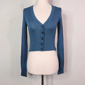 NWT Naadam Silk Cashmere Blend Cropped Ribbed Cardigan Sweater Blue Size XS Soft - Picture 1 of 12
