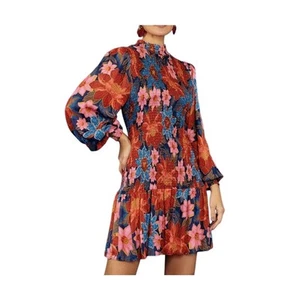 Farm rio Garden Smocked Mini Long sleeve Smocked cuffs Dress Size S - Picture 1 of 9