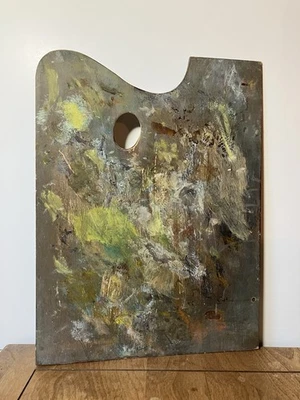 Paleta de artista vintage pintura pintor pintura madera arte abstracto rectangular antiguo Foto 1 de 4