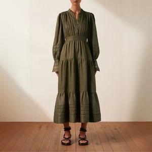 Shona Joy Benedetta Size AU10 US6 Linen Button Up Midi Dress Bayleaf - Picture 1 of 16